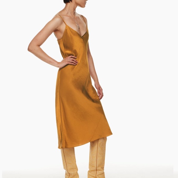 Wilfred Only Slip Midi Dress Mustard Copper Satin - Picture 3 of 8